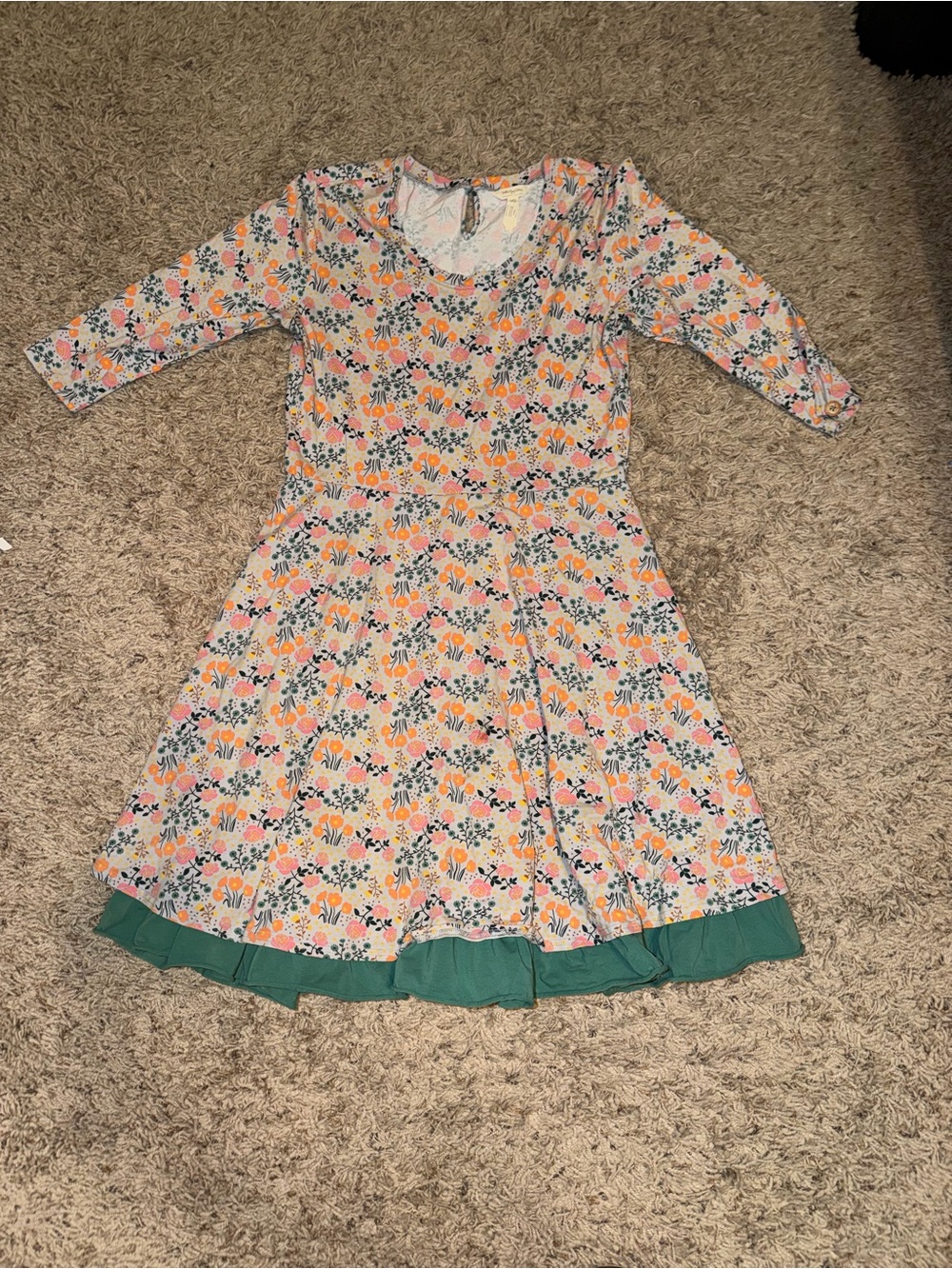 GFloral Print Pink & Green Dress with Ruffle Hem